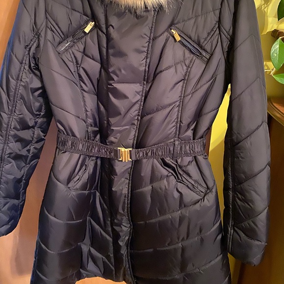 Black winter coat with faux fur hood trim. Like new. - Picture 3 of 3
